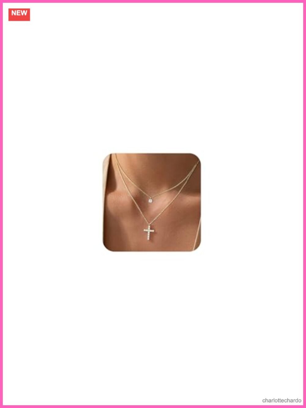 14K Gold Plated Layered Cross Pendant Necklace Cubic Zirconia